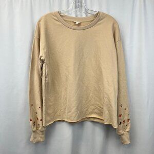 Hem & Thread Womens Crew Neck Cut Hem Sweatshirt Multicolor Embroidered Medium